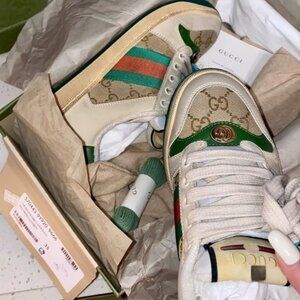 GUCCI Ancient Style Screener Dirty Shoes, Canvas,
